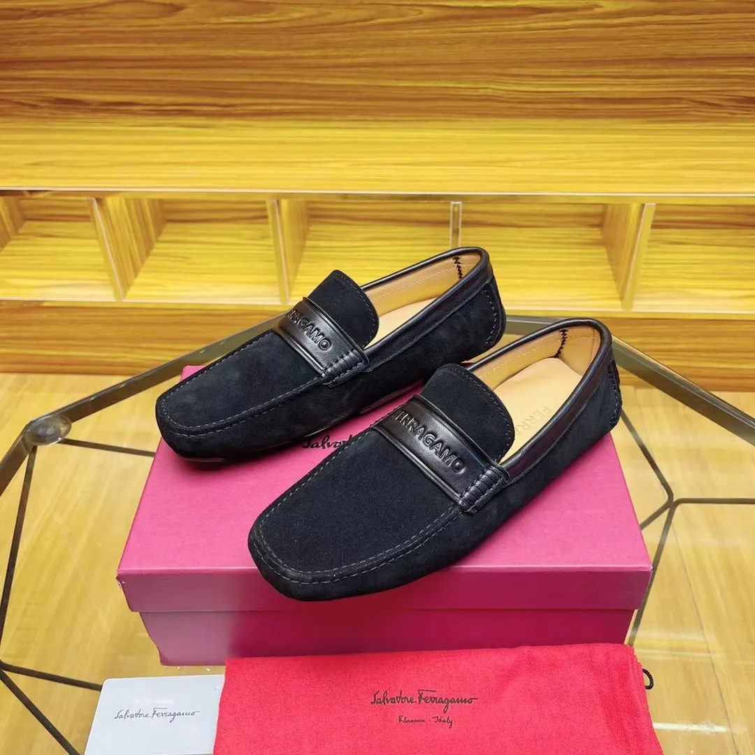 Men's shoes 💰560Ferragamo High-end quality, black cow suede➕cowhide lining, size 38-45